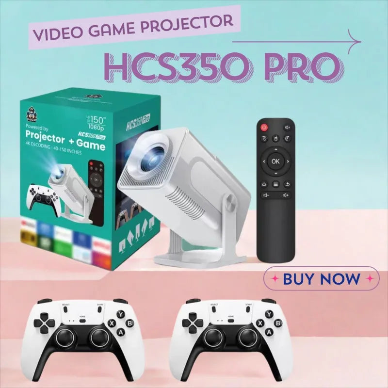 HCS350Pro  Portable Projector 4K Gaming Console with 2 Wireless Controllers Support 1080P for Indoor Outdoor Entertainment